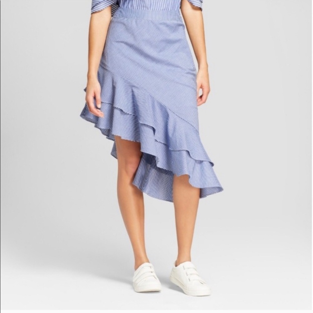 Asymmetrical blue and white ruffle skirt 22w